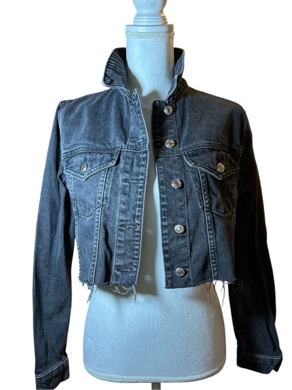 Topshop Cropped Washed Black Denim Jacket